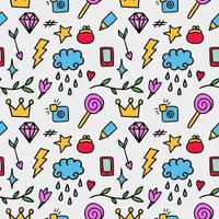 Vector pattern from colored whimsical doodles, seamless texture, abstract background