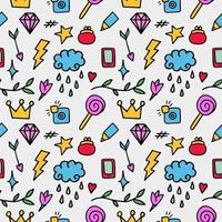 Vector pattern from colored whimsical doodles, seamless texture, abstract background