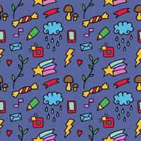 Vector pattern from colored whimsical doodles, seamless texture, abstract background