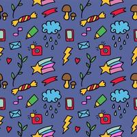 Vector pattern from colored whimsical doodles, seamless texture, abstract background