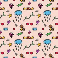 Vector seamless pattern from colored whimsical doodles, abstract background