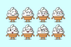 Set kawaii Ice cream cartoon different expressions vector