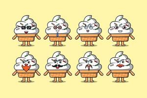 Set kawaii Ice cream cartoon different expressions vector