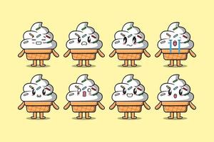 Set kawaii Ice cream cartoon different expressions vector