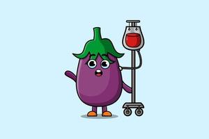 Cute cartoon Eggplant having blood transfusion vector