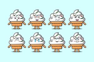 Set kawaii Ice cream cartoon different expressions vector