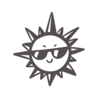 personnage de dessin animé mignon dessiné à la main coucher de soleil élément de rayonnement solaire d'été png