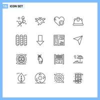 Pictogram Set of 16 Simple Outlines of french helmet shutdown construction like Editable Vector Design Elements