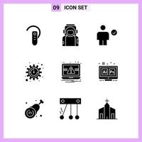 9 Icons in Solid Style Glyph Symbols on White Background Creative Vector Signs for Web mobile and Print