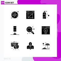 Modern Set of 9 Solid Glyphs and symbols such as find school cleaning back lamp Editable Vector Design Elements