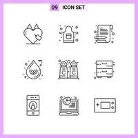 9 Icons in Line Style Outline Symbols on White Background Creative Vector Signs for Web mobile and Print