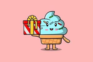 Cute cartoon Ice cream out from big gift box vector
