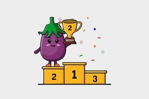 Cute cartoon Eggplant character the second winner vector