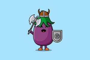 Cute cartoon character Eggplant viking pirate vector