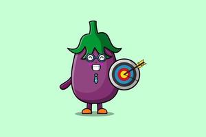 Cute cartoon Eggplant businessman holding target vector