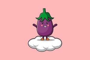 Cute cartoon Eggplant character standing in cloud vector