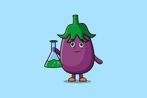 Cute cartoon mascot character Eggplant scientist vector