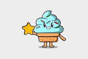 Cute cartoon Ice cream holding big golden star vector