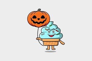 cartoon Ice cream floating with pumpkin halloween vector