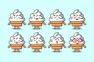 Establecer kawaii helado cartoon diferentes expresiones vector