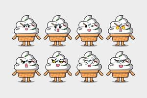 Set kawaii Ice cream cartoon different expressions vector