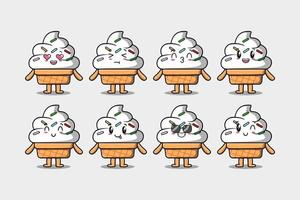 Set kawaii Ice cream cartoon different expressions vector