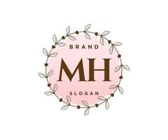 logotipo femenino mh inicial. utilizable para logotipos de naturaleza, salón, spa, cosmética y belleza. elemento de plantilla de diseño de logotipo de vector plano.