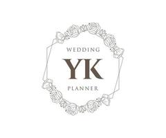 YK Initials letter Wedding monogram logos collection, hand drawn modern minimalistic and floral templates for Invitation cards, Save the Date, elegant identity for restaurant, boutique, cafe in vector