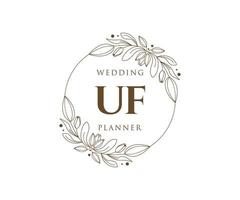 UF Initials letter Wedding monogram logos collection, hand drawn modern minimalistic and floral templates for Invitation cards, Save the Date, elegant identity for restaurant, boutique, cafe in vector