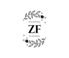 ZF Initials letter Wedding monogram logos collection, hand drawn modern minimalistic and floral templates for Invitation cards, Save the Date, elegant identity for restaurant, boutique, cafe in vector