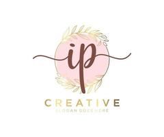 Initial IP feminine logo. Usable for Nature, Salon, Spa, Cosmetic and Beauty Logos. Flat Vector Logo Design Template Element.