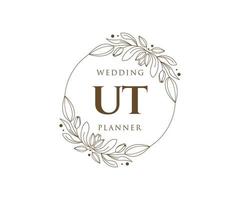 UT Initials letter Wedding monogram logos collection, hand drawn modern minimalistic and floral templates for Invitation cards, Save the Date, elegant identity for restaurant, boutique, cafe in vector