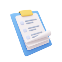 3D report paper clipboard. Note paper for checklist notes. 3D illustration. png