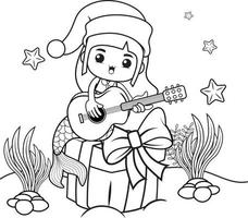 Christmas coloring book with cute mermaid girl vector