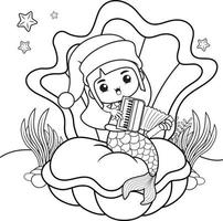 Christmas coloring book with cute mermaid girl vector