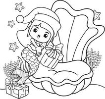 Christmas coloring book with cute mermaid girl vector