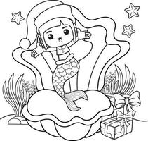 Christmas coloring book with cute mermaid girl vector