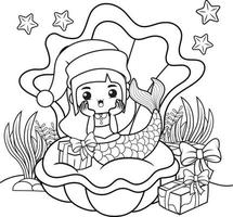 Christmas coloring book with cute mermaid girl vector