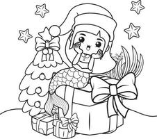 Christmas coloring book with cute mermaid girl vector