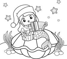 Christmas coloring book with cute mermaid girl vector