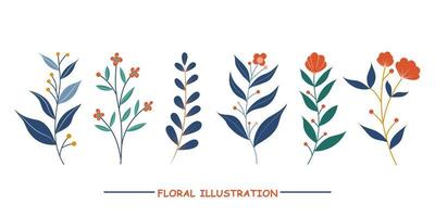 colección de conjuntos de ramas florales dibujadas a mano, ilustración de conjuntos botánicos abstractos vector