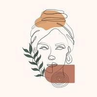 cara de mujer retrato de arte de una línea ilustración de arte de pared boho vector