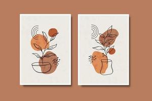 Set of abstract botanical floral line art boho wall art vector