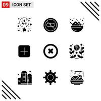 conjunto perfecto de píxeles de 9 iconos sólidos conjunto de iconos de glifo para el diseño de sitios web y la interfaz de aplicaciones móviles fondo de vector de icono negro creativo