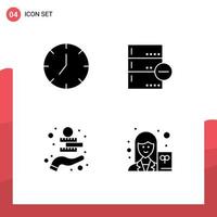 Group of 4 Modern Solid Glyphs Set for clock investment multimedia data coins money Editable Vector Design Elements