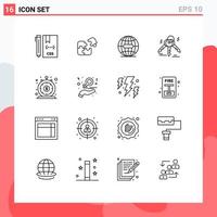 Pack of 16 Modern Outlines Signs and Symbols for Web Print Media such as real estate house match internet global Editable Vector Design Elements