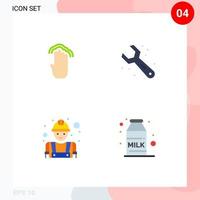 Group of 4 Modern Flat Icons Set for fingers builder interface plumbing worker Editable Vector Design Elements