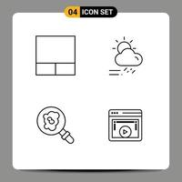 4 Universal Line Signs Symbols of grid pollution day weather display Editable Vector Design Elements