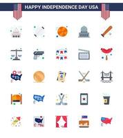 Happy Independence Day USA Pack of 25 Creative Flats of ball landmark grill city sports Editable USA Day Vector Design Elements