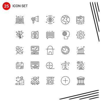 User Interface Pack of 25 Basic Lines of planet vision megaphone view global Editable Vector Design Elements
